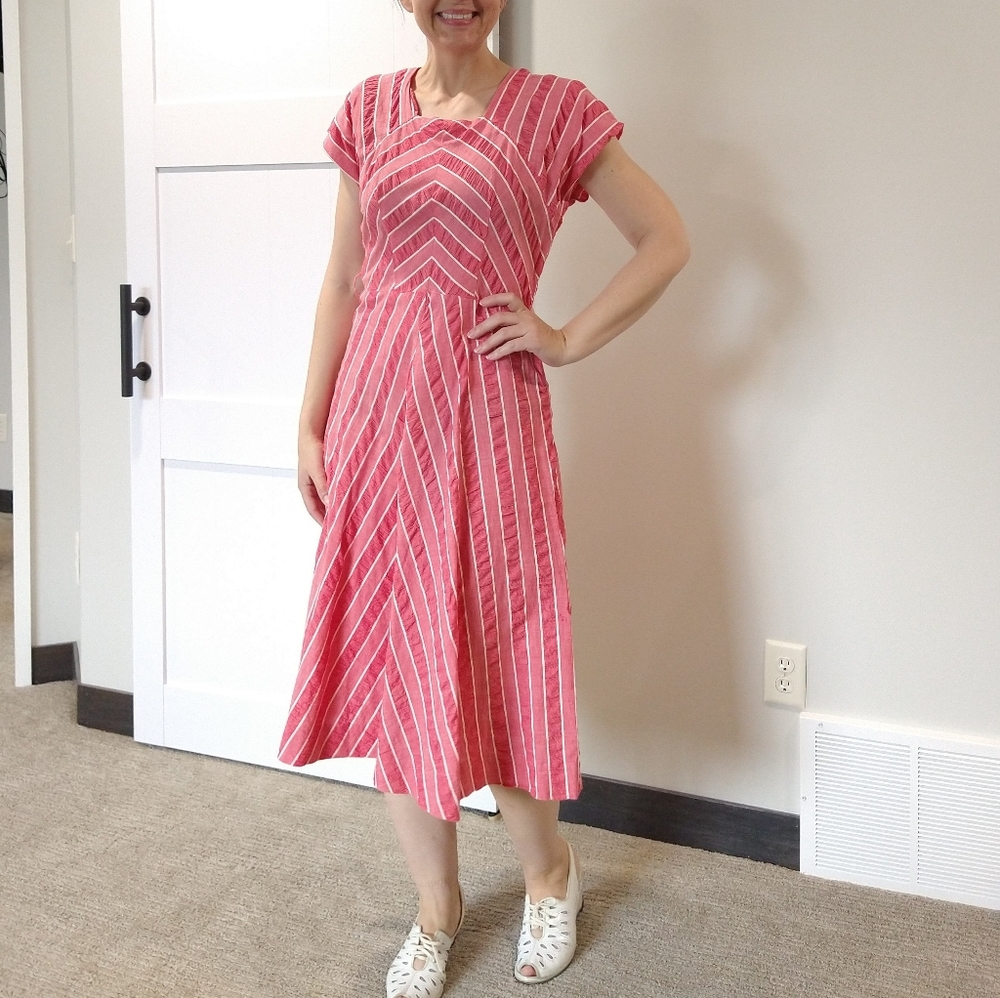 1940's 1950's Mode O Day Striped Seersucker Dress - image 1